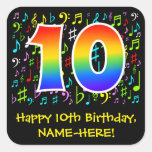 [ Thumbnail: 10th Birthday: Colorful Music Symbols, Rainbow 10 Sticker ]