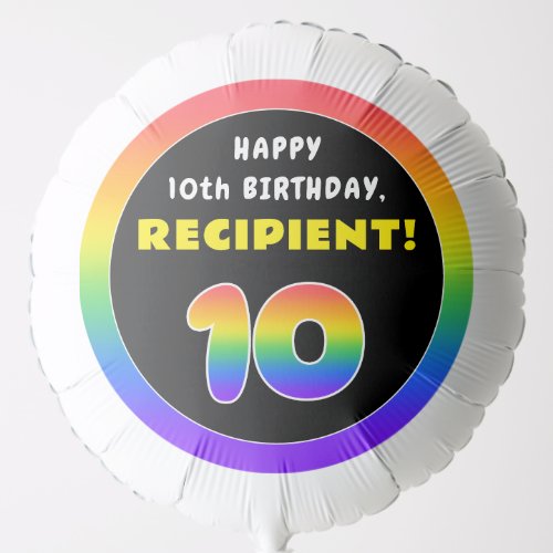 10th Birthday Colorful Rainbow  10 Custom Name Balloon