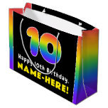 [ Thumbnail: 10th Birthday: Colorful Rainbow # 10, Custom Name Gift Bag ]
