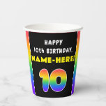 [ Thumbnail: 10th Birthday: Colorful Rainbow # 10, Custom Name Paper Cups ]