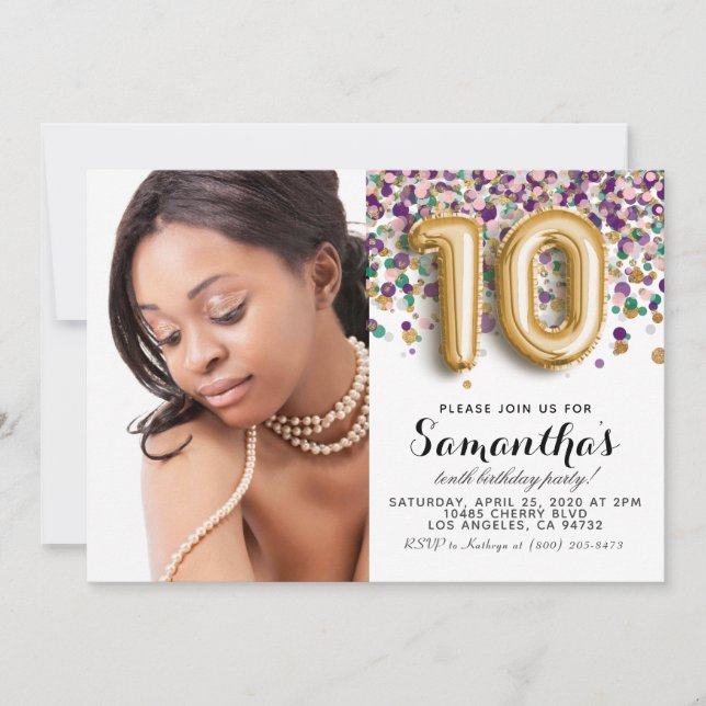 10th Birthday Confetti Gold Portrait Invitation (Front)