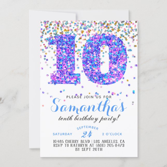 10th Birthday Confetti Invitation (Front)