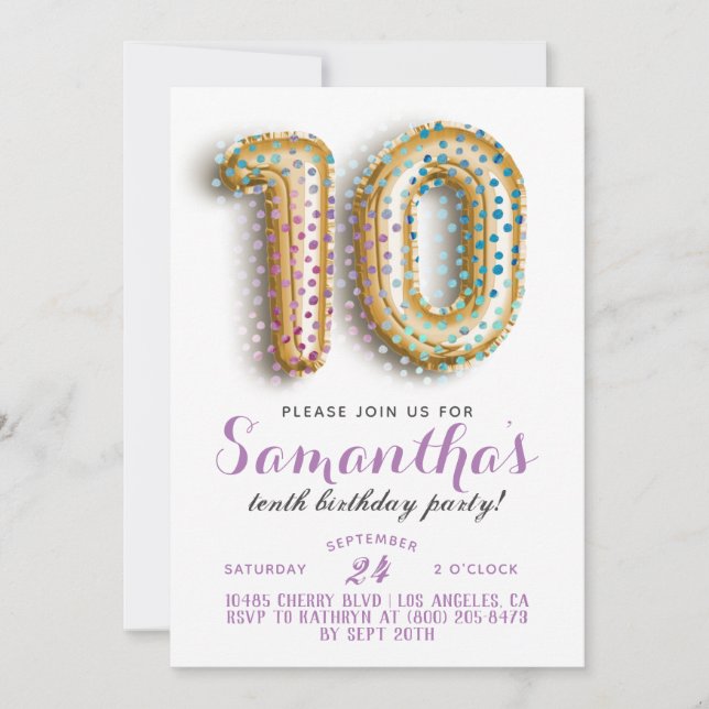10th Birthday Confetti Invitation (Front)