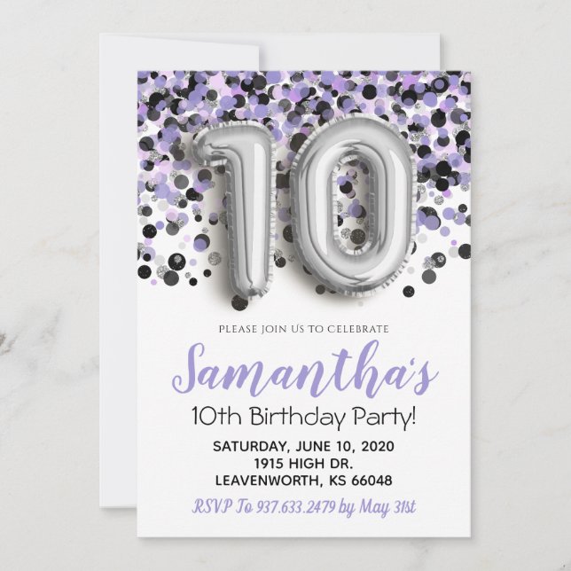 10th Birthday Confetti Invitation (Front)