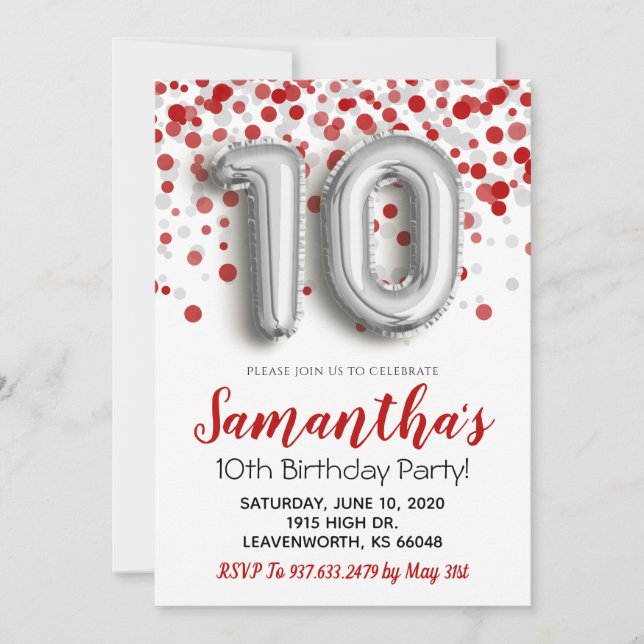 10th Birthday Confetti Invitation (Front)