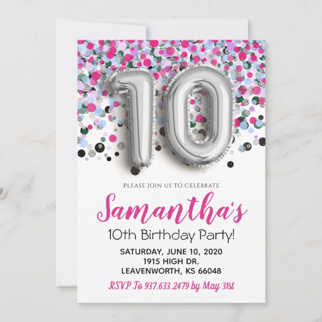 10th Birthday Confetti Invitation (Front)