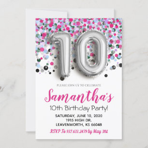 10th Birthday Confetti Invitation