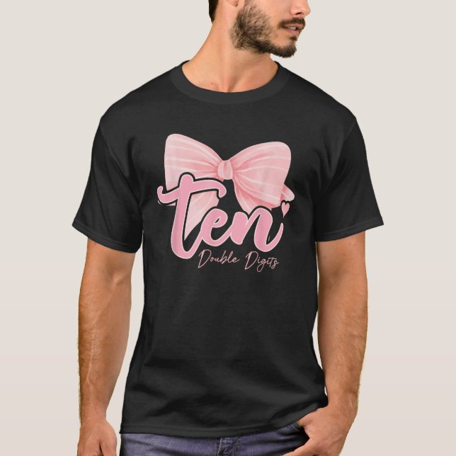 10th Birthday Coquette Bow Pink 10 Year Old Birthd T-Shirt (Front)