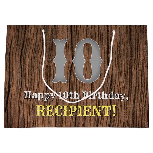 10th Birthday: Country Western Inspired Look, Name Large Gift Bag (Front)