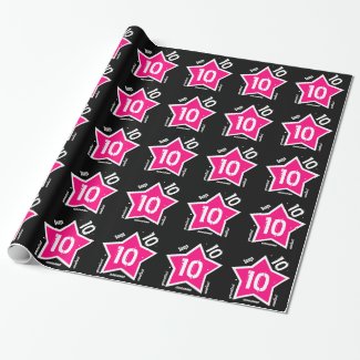 10th Birthday Custom Color Name PINK Star V18 Wrapping Paper