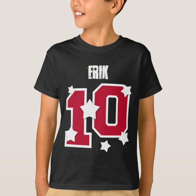 10th Birthday Custom Name RED NUMBERS V21 T-Shirt (Front)