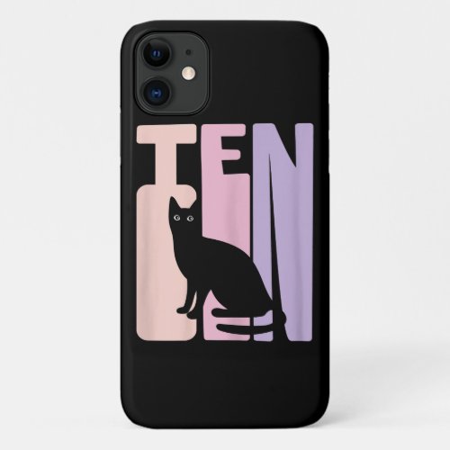 10th Birthday Cute Cat Fan 10 Years Old For Girl iPhone 11 Case
