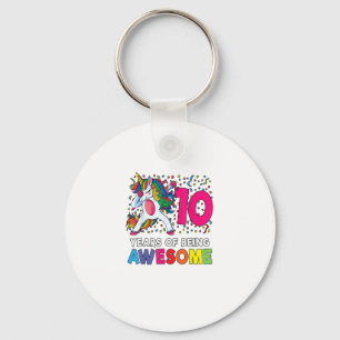 10th Birthday Dabbing Unicorn Party Gift 10 Years Keychain