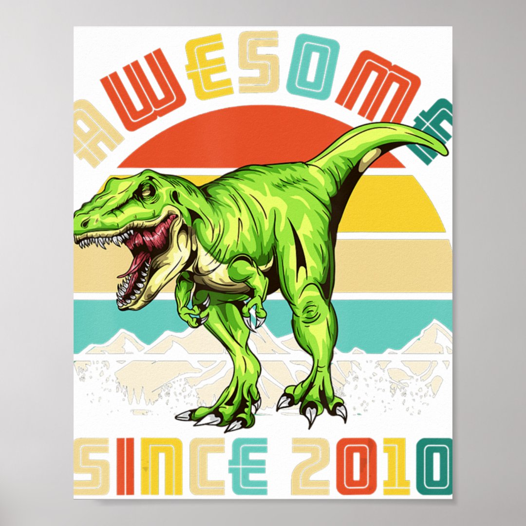 10th Birthday Dinosaur 10 Year Old Boy Awesome Sin Poster Zazzle