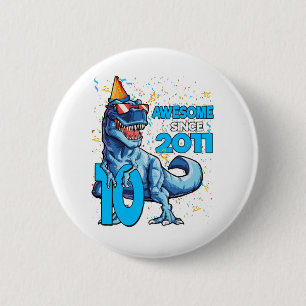 10th Birthday Dinosaur 10 Year Old Boy Kids Button