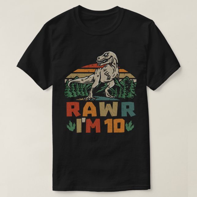 10th Birthday Dinosaur T Rex Rawr I'm 10 For Boys  T-Shirt (Design Front)