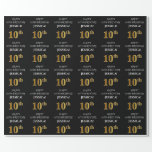 [ Thumbnail: 10th Birthday: Elegant, Black, Faux Gold Look Wrapping Paper ]