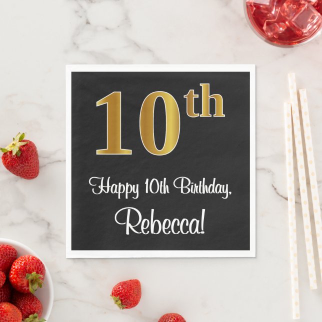 10th Birthday ~ Elegant Luxurious Faux Gold Look # Napkins (Insitu)