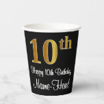 [ Thumbnail: 10th Birthday - Elegant Luxurious Faux Gold Look # Paper Cups ]