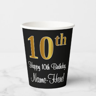 10th Birthday - Elegant Luxurious Faux Gold Look # Paper Cups