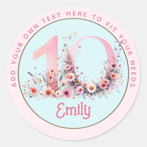 10th Birthday Fairy Floral Pink Princess Fairytale Classic Round Sticker