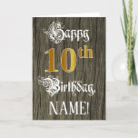 [ Thumbnail: 10th Birthday: Faux Gold Look + Faux Wood Pattern Card ]