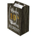 [ Thumbnail: 10th Birthday: Faux Gold Look & Faux Wood Pattern Gift Bag ]
