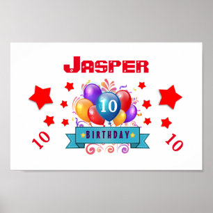 10th Birthday Festive Colorful Balloons V10FZ Poster