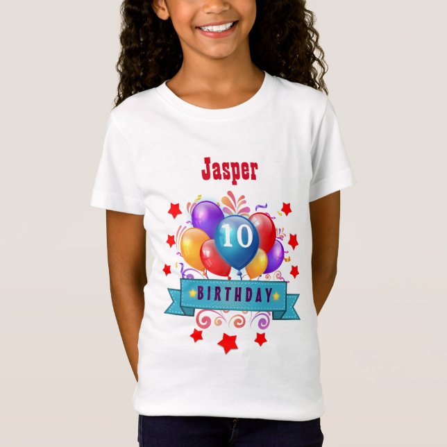 10th Birthday Festive Colorful Balloons V10FZ T-Shirt (Front)