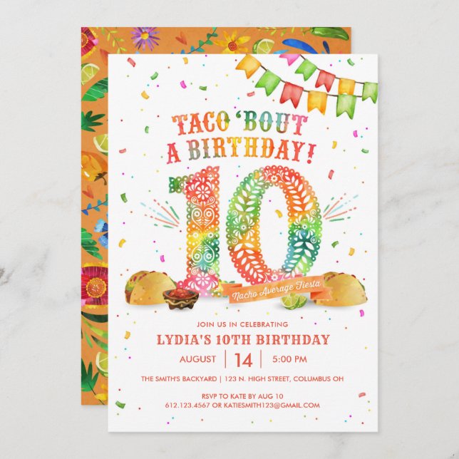 10th Birthday Fiesta Invitation (Front/Back)