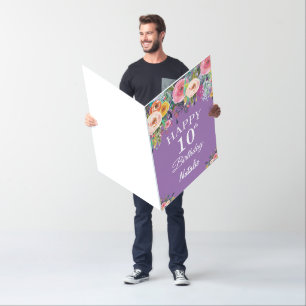 10th Birthday Floral Flower Purple Extra Large Card