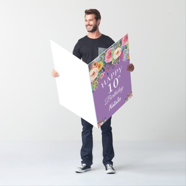 10th Birthday Floral Flower Purple Extra Large Card (In Situ)