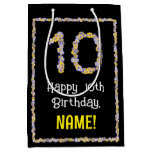 [ Thumbnail: 10th Birthday: Floral Flowers Number, Custom Name Gift Bag ]