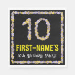 [ Thumbnail: 10th Birthday: Floral Flowers Number, Custom Name Napkins ]