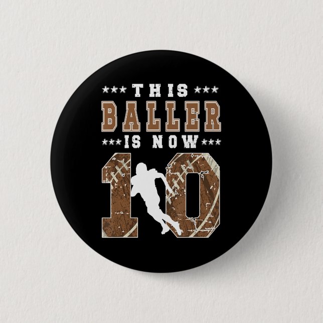 10th Birthday Football Boy Ten Year Old Football P Button (Front)