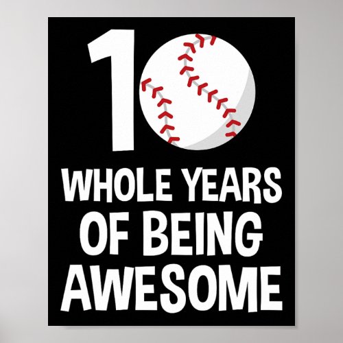 10th Birthday For Girls Boys Baseball Sports Softb Poster