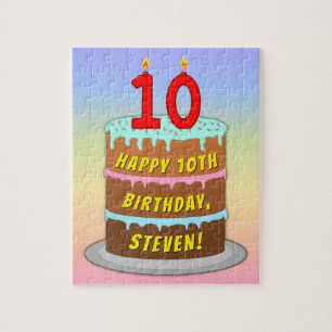 10th Birthday: Fun Cake and Candles + Custom Name Jigsaw Puzzle