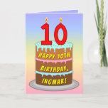 [ Thumbnail: 10th Birthday — Fun Cake & Candles, W/ Custom Name Card ]