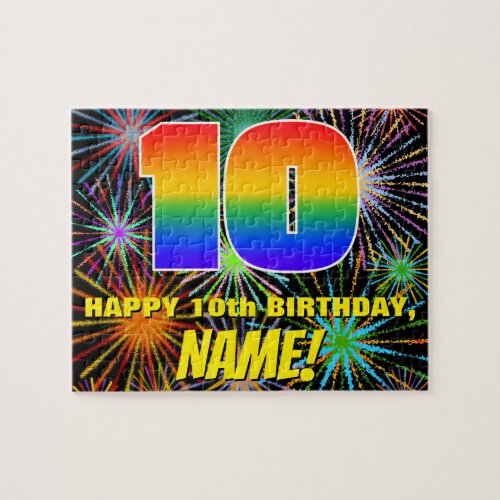 10th Birthday Fun Colorful Celebratory Fireworks Jigsaw Puzzle