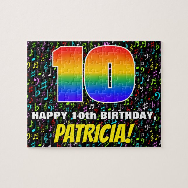 10th Birthday — Fun, Colorful Music Symbols & “10” Jigsaw Puzzle (Horizontal)