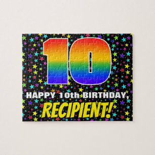 10th Birthday — Fun, Colorful Star Field Pattern Jigsaw Puzzle