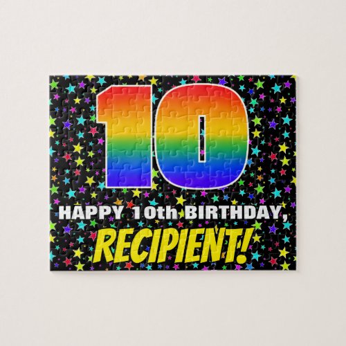 10th Birthday  Fun Colorful Star Field Pattern Jigsaw Puzzle