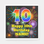 [ Thumbnail: 10th Birthday: Fun Fireworks Pattern + Rainbow 10 Napkins ]