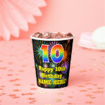 [ Thumbnail: 10th Birthday: Fun Fireworks Pattern + Rainbow 10 Paper Cups ]