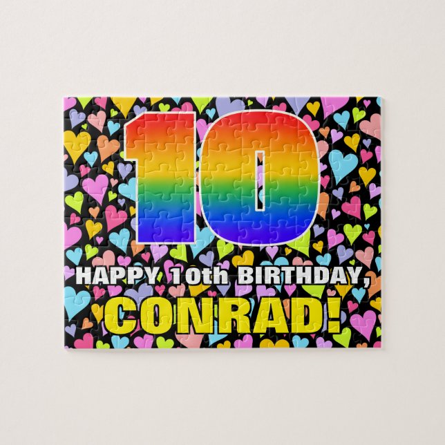 10th Birthday — Fun, Loving Heart Shapes + “10” Jigsaw Puzzle (Horizontal)