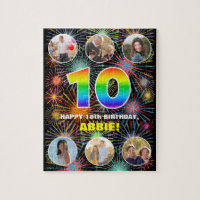 10th Birthday: Fun Rainbow #, Custom Name + Photos