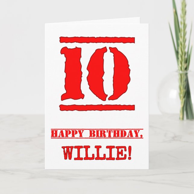 10th Birthday: Fun, Red Rubber Stamp Inspired Look Card (Front)