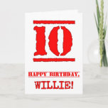 [ Thumbnail: 10th Birthday: Fun, Red Rubber Stamp Inspired Look Card ]