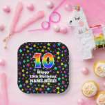 [ Thumbnail: 10th Birthday: Fun Stars Pattern and Rainbow “10” Paper Plates ]