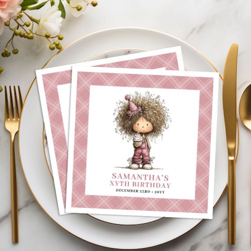10th Birthday Funny Whimsy Curly Girl Pink Napkins